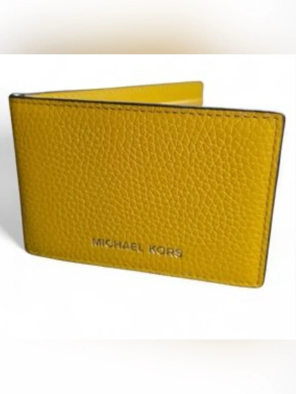Michael Kors Men's Yellow Mustard Pebbled Leather Card Holder new - Picture 1 of 4